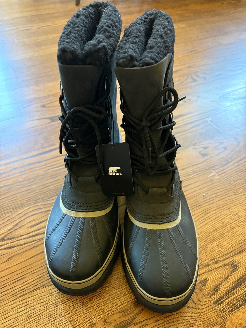 NWT Sorel Caribou waterproof Black men’s Winter Lace-Up Snow Boots with Grey Tri